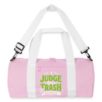Je note la camelote en silence | Centre de recyclage - Sac de sport recyclé - rose/blanc - Devant