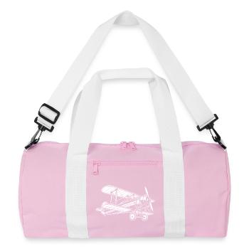 Doppeldecker Oldtimer, Klassisches Flugzeug Design - Recycelte Duffel Bag - Rosa/Weiß - Vorne
