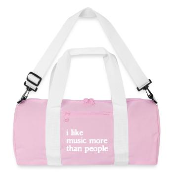 I Like Music More Than People music saying - Recycled Duffel Bag - pink/white - Front