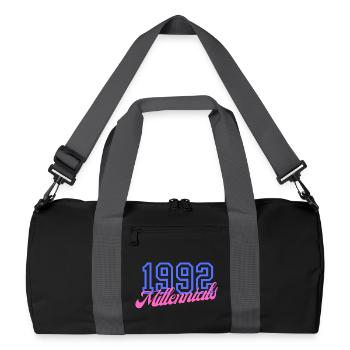 Retro 1992 Millennial Numerisches Design - Recycelte Duffel Bag - Schwarz/Graphitgrau - Vorne