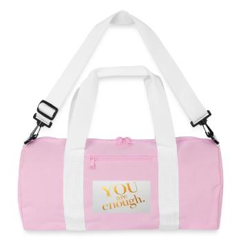Motivational Gold Foil Text Print - Recycled Duffel Bag - pink/white - Front
