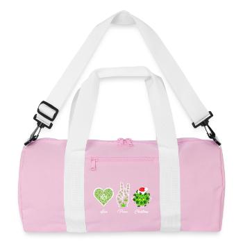 Love, Peace and Happiness / Merry Christmas - Recycelte Duffel Bag - Rosa/Weiß - Vorne