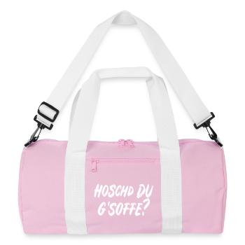 Hoschd du g'soffe? - Recycelte Duffel Bag - Rosa/Weiß - Vorne