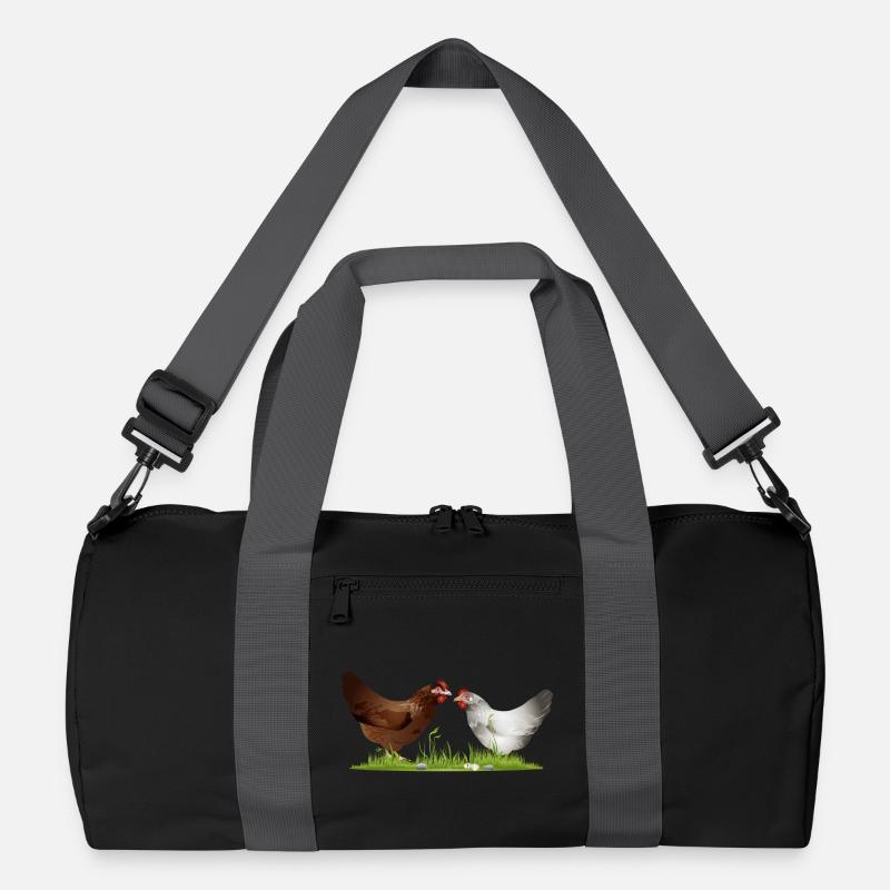 zwei freilaufende Hühner auf einer grünen Wiese Recycelte Duffel Bag