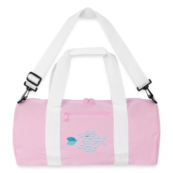 Blue School Silhouette - kleine Fische fressen große Fische - Recycelte Duffel Bag - Rosa/Weiß - Vorne