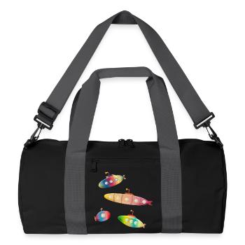 vier zauberhafte farbenfrohe U-Boote mit Bullaugen - Recycelte Duffel Bag - Schwarz/Graphitgrau - Vorne