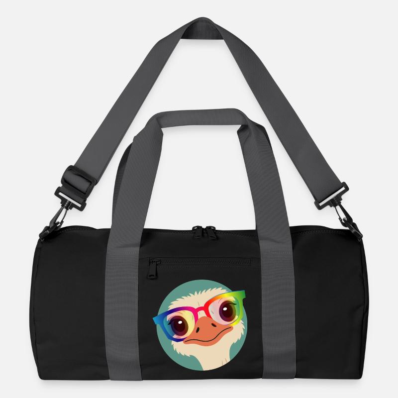 Strauß mit Regenbogenbrille – Freches Tiermotiv Recycelte Duffel Bag