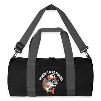 Fisch mit Sonnenbrille und Cap - Recycelte Duffel Bag - Schwarz/Graphitgrau - Vorne