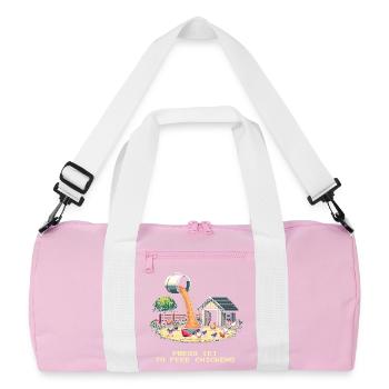 Drücke E zum Füttern | Bauernhof Gamer - Recycelte Duffel Bag - Rosa/Weiß - Vorne