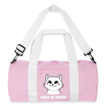 Meow or Never Katze - Recycelte Duffel Bag - Rosa/Weiß - Vorne