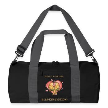 FRIEDEN, LIEBE UND VOGELBEOBACHTUNG - Recycelte Duffel Bag - Schwarz/Graphitgrau - Vorne