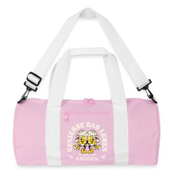 Enjoy Life – Beer Mug Retro Saying - Recycled Duffel Bag - pink/white - Front