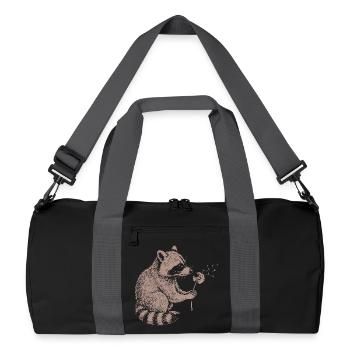 Whimsical Raccoon Dandelion Vintage Sketch Animal - Recycled Duffel Bag - black/graphite grey - Front