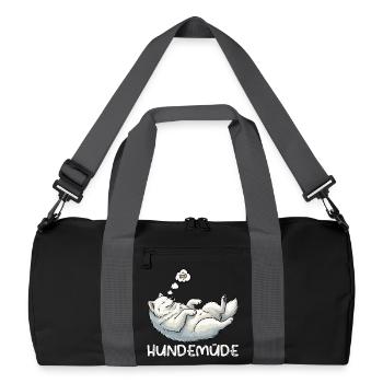 Hundemüde Samojede Samojedenbesitzer Samojedenhund - Recycelte Duffel Bag - Schwarz/Graphitgrau - Vorne