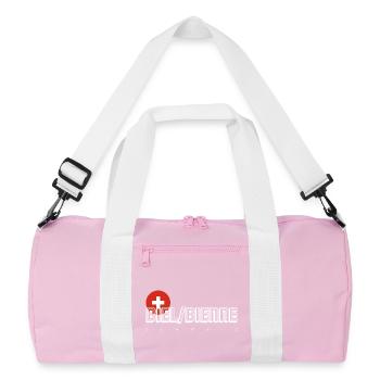 Swiss Cross Bold Typography - Recycled Duffel Bag - pink/white - Front