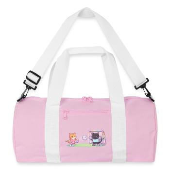 Cute Cats Playing Football Striker Goalkeeper Kids - Recycled Duffel Bag - pink/white - Front