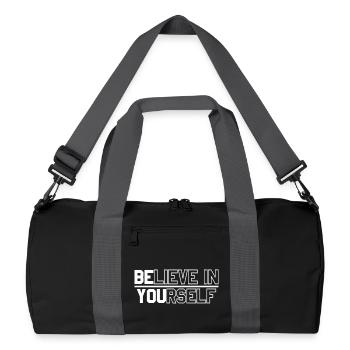 Motivierende Textgestaltung für mehr Selbstvertrauen - Recycelte Duffel Bag - Schwarz/Graphitgrau - Vorne
