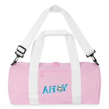 English sailor greeting Ahoy with penguin sailor - Recycled Duffel Bag - pink/white - Front