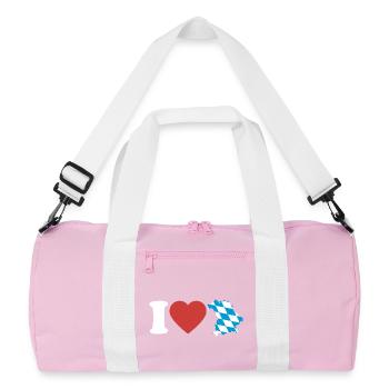J’aime la Bavière | Cœur avec carte bleu-blanc - Sac de sport recyclé - rose/blanc - Devant