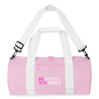 Glaube an dich selbst – Pink, kritzel weiß - Recycelte Duffel Bag - Rosa/Weiß - Vorne