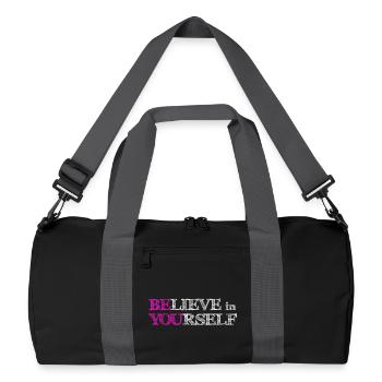 Glaube an dich selbst – Pink, kritzel weiß - Recycelte Duffel Bag - Schwarz/Graphitgrau - Vorne