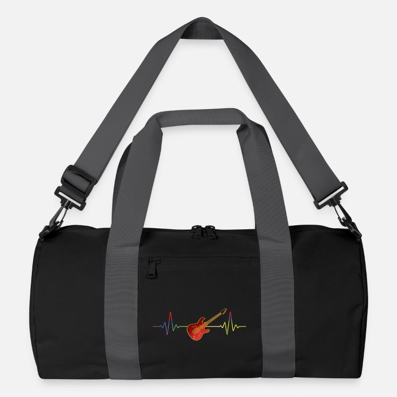 Rote E-Gitarre mit Regenbogen-Herzschlag Geschenk Recycelte Duffel Bag