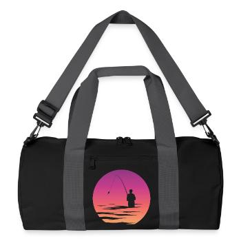 Angler Fisherman Lake Symbol Moon Sea Illustration - Recycled Duffel Bag - black/graphite grey - Front