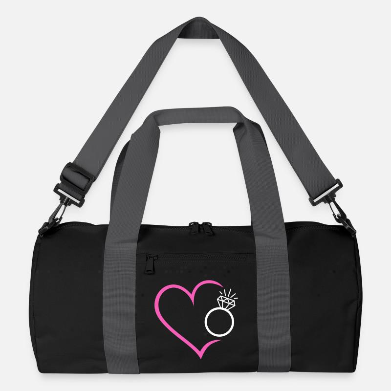 Herz mit Diamantring Ehering Ring Hochzeit Braut - Recycelte Duffel Bag - Schwarz/Graphitgrau
