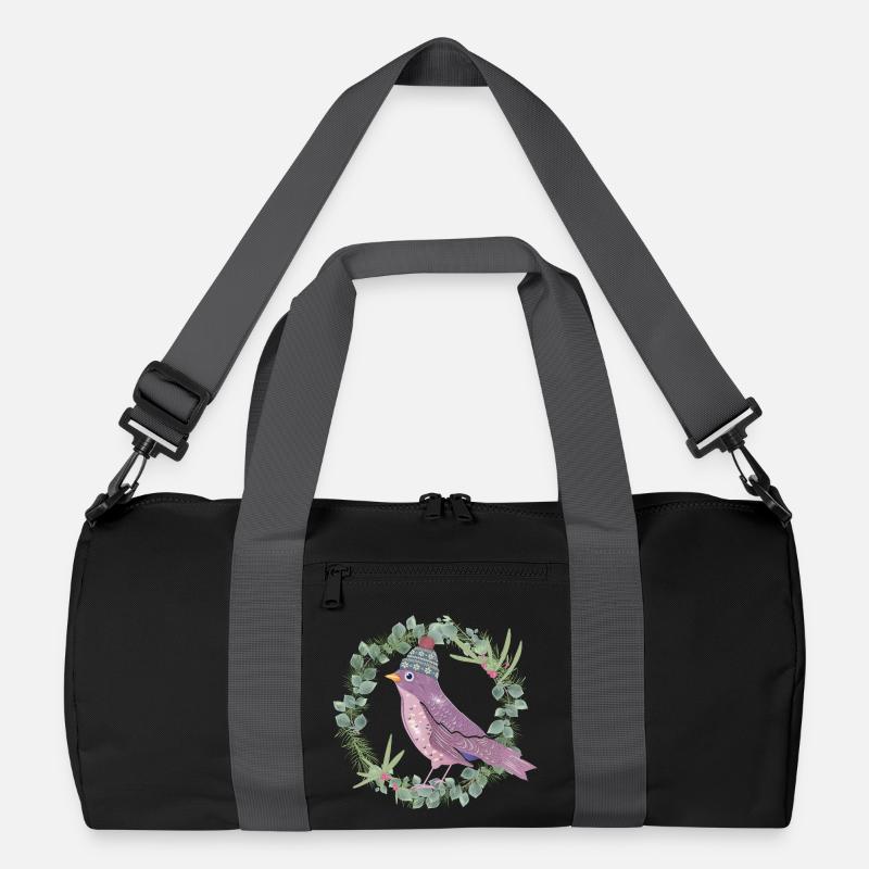 Vogel mit Misteln & Eukalyptus in Winter Stimmung Recycelte Duffel Bag