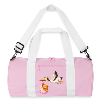 Baby Mädchen Storch mit Teddy im Tuch Geschenk - Recycelte Duffel Bag - Rosa/Weiß - Vorne