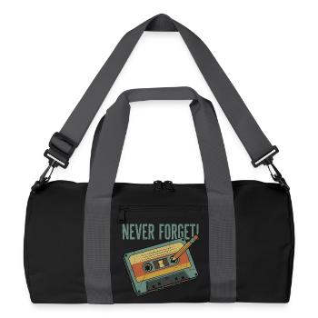 Never Forget – Retro Kassette & Bleistift Design - Recycelte Duffel Bag - Schwarz/Graphitgrau - Vorne