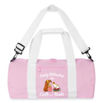 Easily Distracted by Cats and Books - Recycled Duffel Bag - pink/white - Front