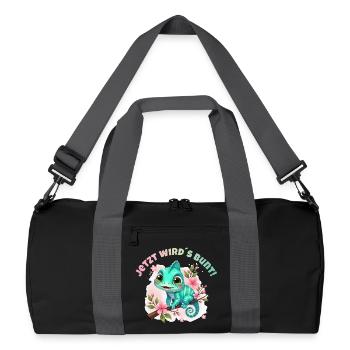 Maintenant, ça devient coloré - Un mignon caméléon aquarelle - Sac de sport recyclé - noir/gris graphite - Devant