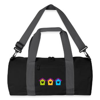 Birdhouse Home Garden Heart Children Colorful House - Recycled Duffel Bag - black/graphite grey - Front