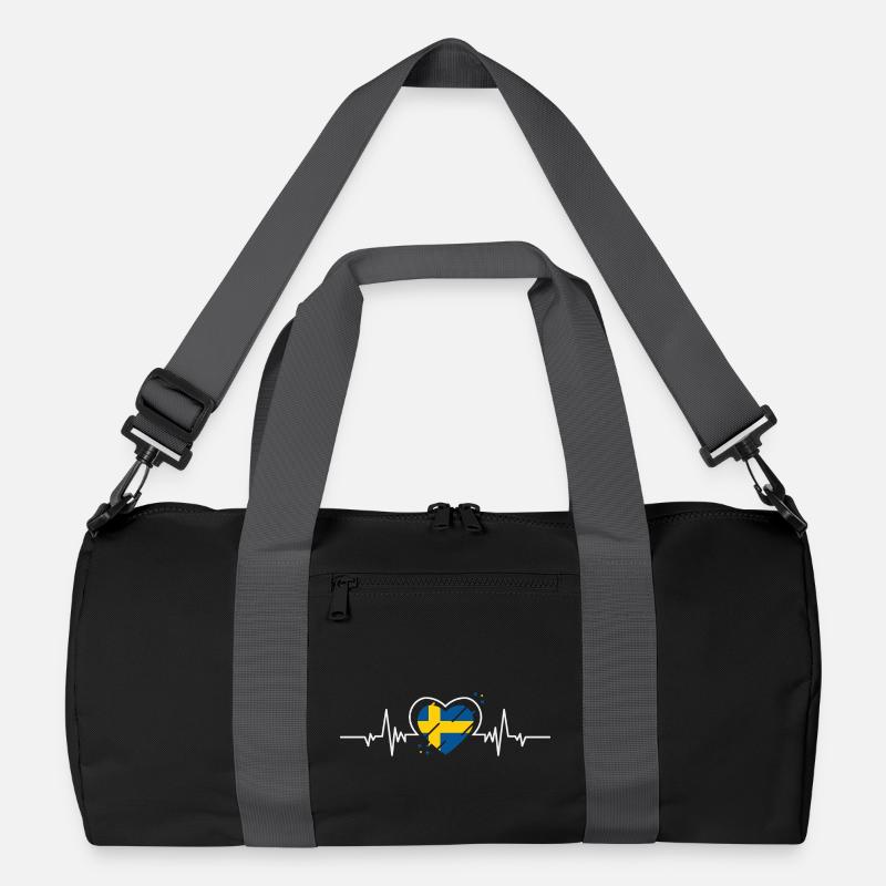 Schweden Herz Herzschlag Flagge Geschenk - Recycelte Duffel Bag - Schwarz/Graphitgrau