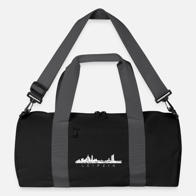 Leipzig Skyline Panorama (Vintage/Weiß) - Recycelte Duffel Bag - Schwarz/Graphitgrau