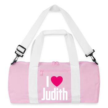 I Love Judith Pinkes Herz Ich liebe Judith - Recycelte Duffel Bag - Rosa/Weiß - Vorne