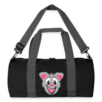 Gray Kawaii Cat Cartoon Face - Recycled Duffel Bag - black/graphite grey - Front