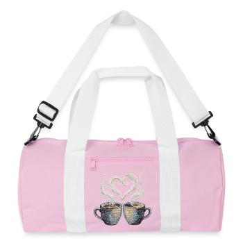 Coffee date Valentine embroidered look (printed) - Recycled Duffel Bag - pink/white - Front