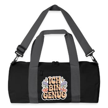 Ich bin genug – Retro Statement - Recycelte Duffel Bag - Schwarz/Graphitgrau - Vorne