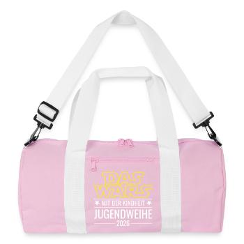 Jugendweihe 2026 Das wars mit der Kindheit - Recycelte Duffel Bag - Rosa/Weiß - Vorne