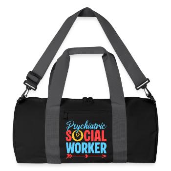Social Worker Quote Psychiatric Social Work - Recycelte Duffel Bag - Schwarz/Graphitgrau - Vorne