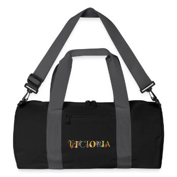 Art du nom VICTORIA avec fleurs brodées - Sac de sport recyclé - noir/gris graphite - Devant
