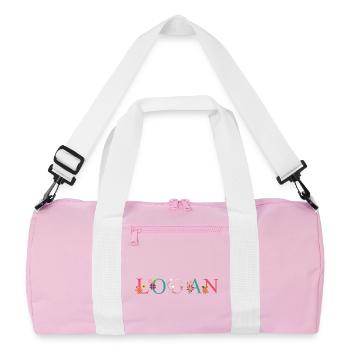 LOGAN Namenskunst mit gestickten Blumen - Recycelte Duffel Bag - Rosa/Weiß - Vorne