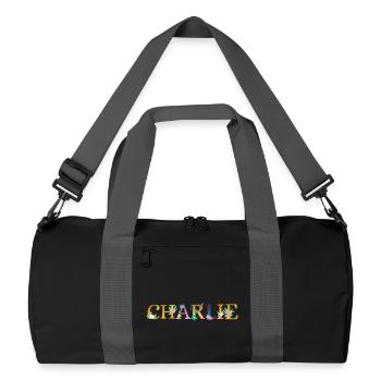 CHARLIE name adorned with flowers - Recycled Duffel Bag - black/graphite grey - Front
