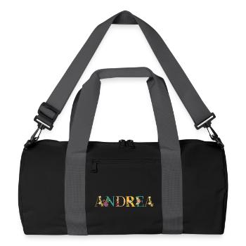 ANDREA Name mit Blumen geschmückt - Recycelte Duffel Bag - Schwarz/Graphitgrau - Vorne