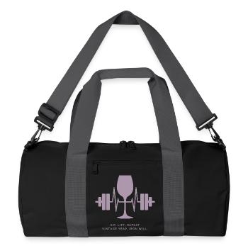 Enjoyment and strength: wine and weights - Recycled Duffel Bag - black/graphite grey - Front