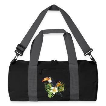 Toucan with Tropical Flowers - Exotic Bird Design - Recycled Duffel Bag - black/graphite grey - Front