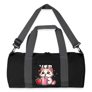 Kawaii kitten drinking strawberry smoothie - Recycled Duffel Bag - black/graphite grey - Front
