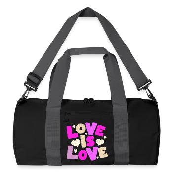 Love Is Love – Buntes Herz Statement - Recycelte Duffel Bag - Schwarz/Graphitgrau - Vorne